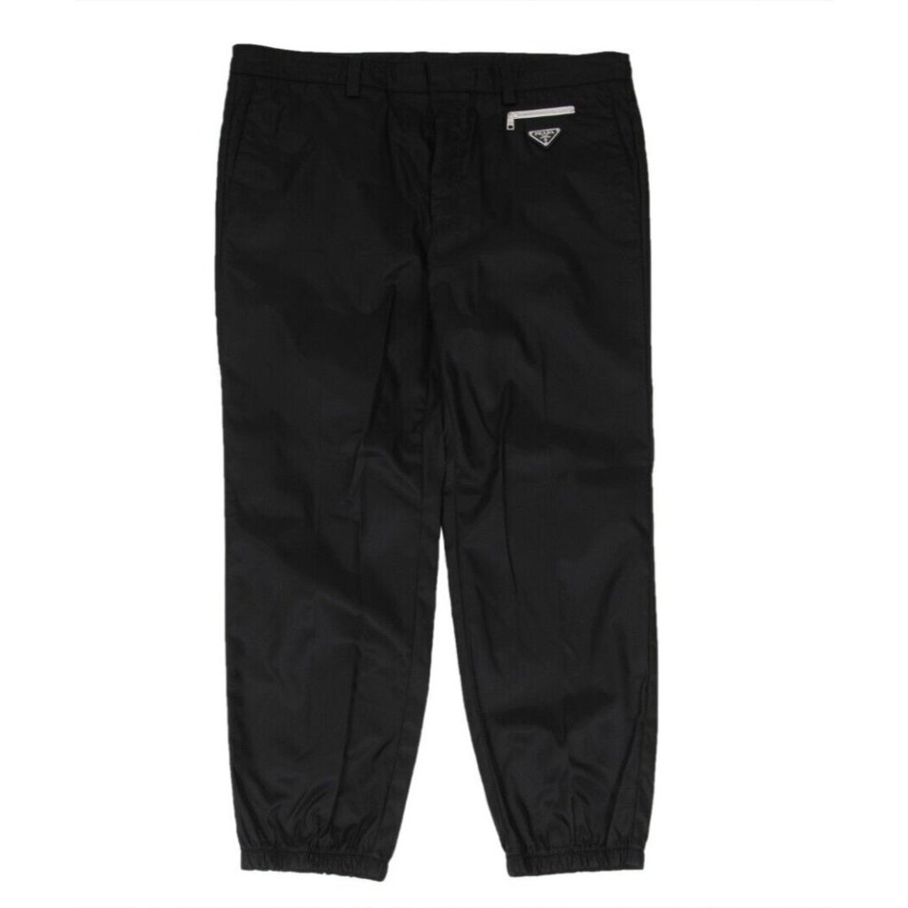 Prada Mens Re Nylon Track Pants 50 Large Black Triangle Logo Drawstring Trousers